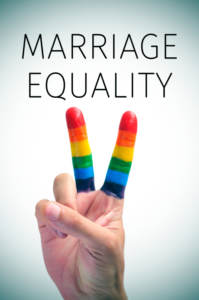 rainbow flag and the text marriage equality