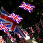 A long string of British flags