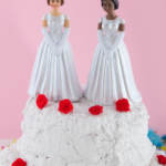 same-sex wedding cake with lesbian topper