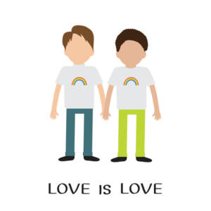 Gay family.  Love is love text quote. Introducing your same-sex partner