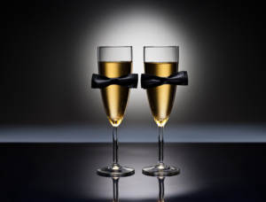 Champagne glasses with bowtie decoration