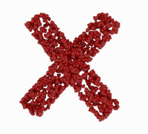 X formed from red rosebuds