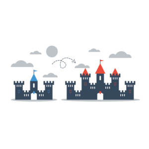cartoon of castles representing medieval europe