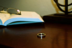 wedding ring on table