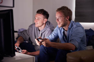 Two men playing video games