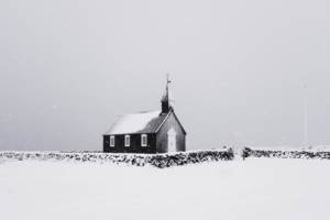 Church covered in snow in Iceland