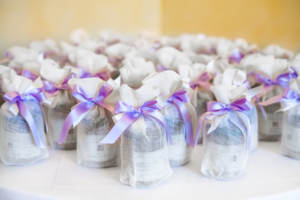 a table full of wedding favors