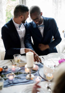 A same-sex couple trying interesting wedding trends.