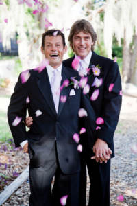 a same-sex couple celebrating their wedding planning