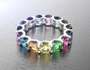 Wedding or engagement ring with rainbow gems