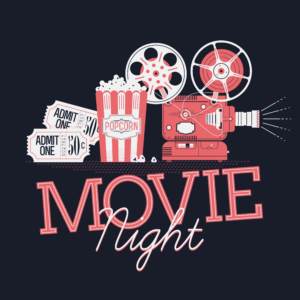 Movie night with tickets popcorn and a projector used on a date