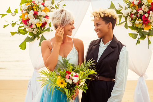Lesbian couple celebrating their LGBTQ+ Marriage Ceremony