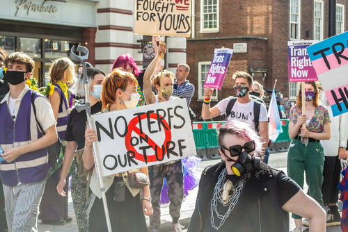 Trans rights activists protesting terfs