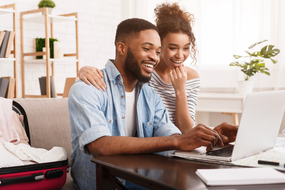 A couple planning their wedding as they stay on the same page as their partner.