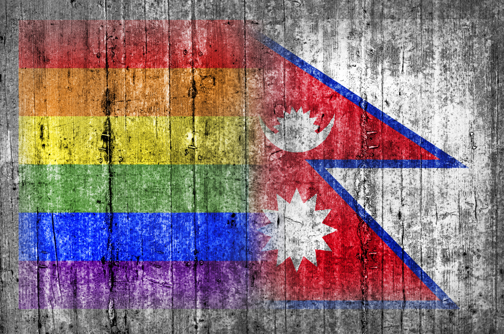 LGBTQ community flag and Nepal flag.